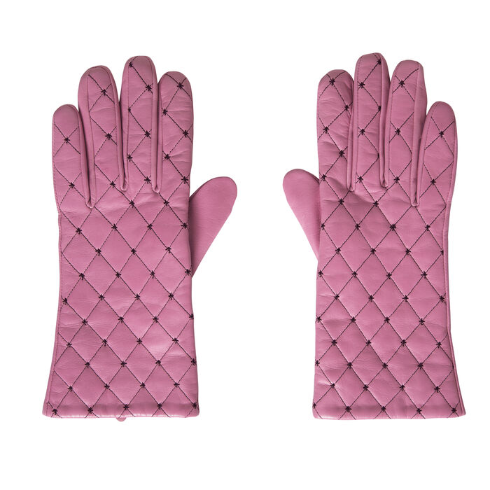Pink Quilted Lambskin Gloves