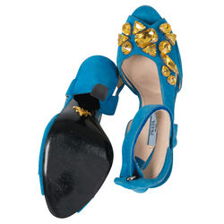 Prada Turquoise Suede Jeweled Heel