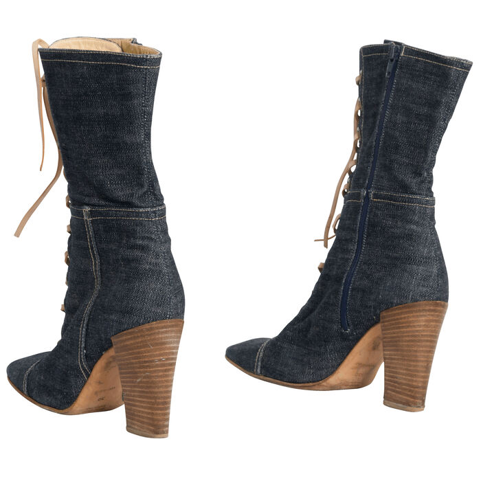 Miu Miu Denim Lace-Up Heeled Boots