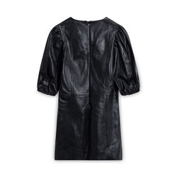 GANNI Puff-Sleeve Lambskin Leather Mini Dress - Black