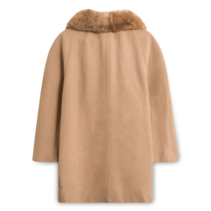 tan jacket with fur collar
