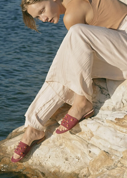 SAHARA Sandal : Cinnamon Suede in Carnelian Gemstone Grid