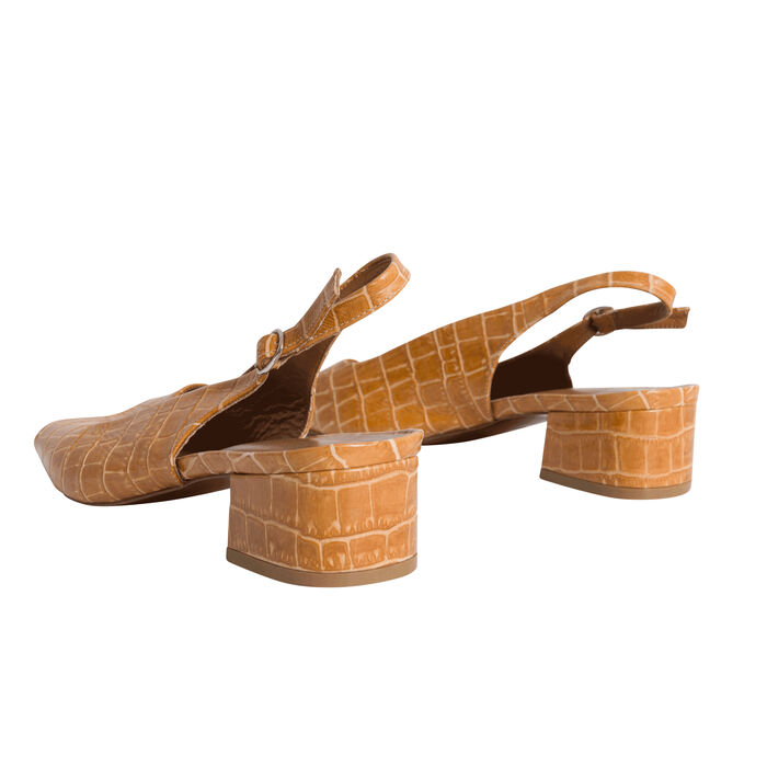 By Far Croc Embossed Leather Mules - Tan