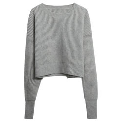 Re/Done Cropped Wool-Cashmere Ribbed Sweater in Heather Grey