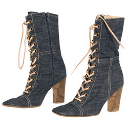 Miu Miu Denim Lace-Up Heeled Boots