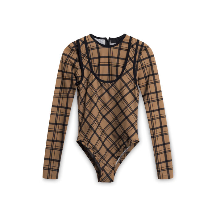 Markoo Plaid Bodysuit - Brown