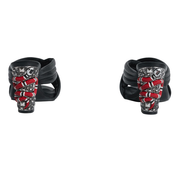 Gucci Webby Quilted Leather Snake-Heel Mule Sandals in Nero