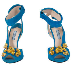 Prada Turquoise Suede Jeweled Heel