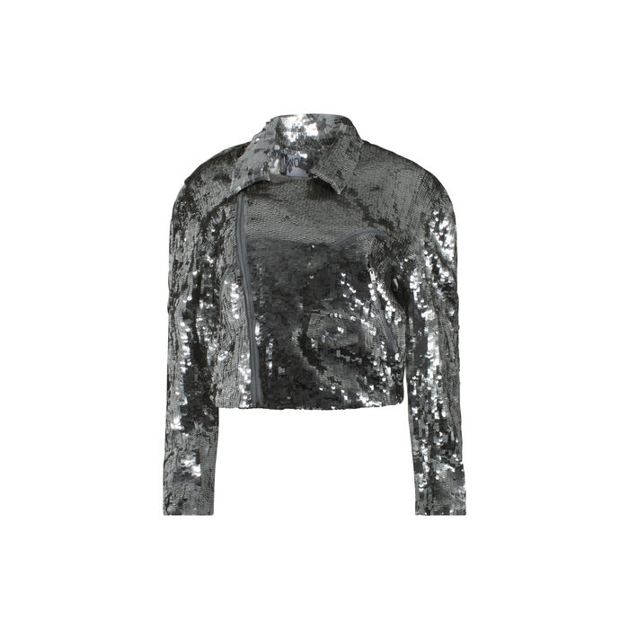 Silver Sequin Moto Jacket