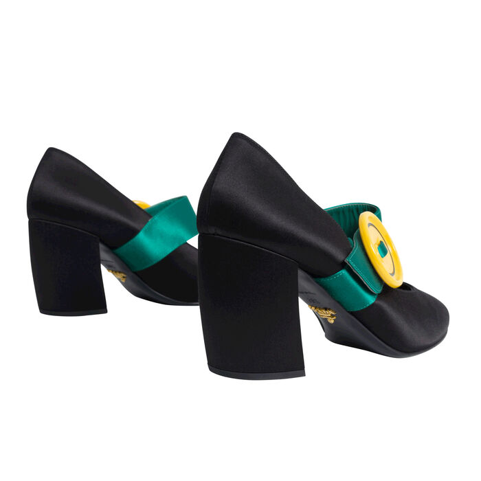 Prada Milano Yellow and Green Buckle Pumps - Black