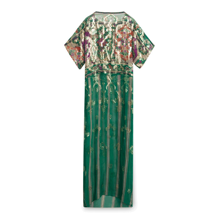 Vintage Gold Green Sheer Dress with Beading