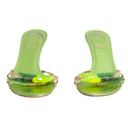 René Caovilla Leather Butterfly Crystal Embellishments Slides