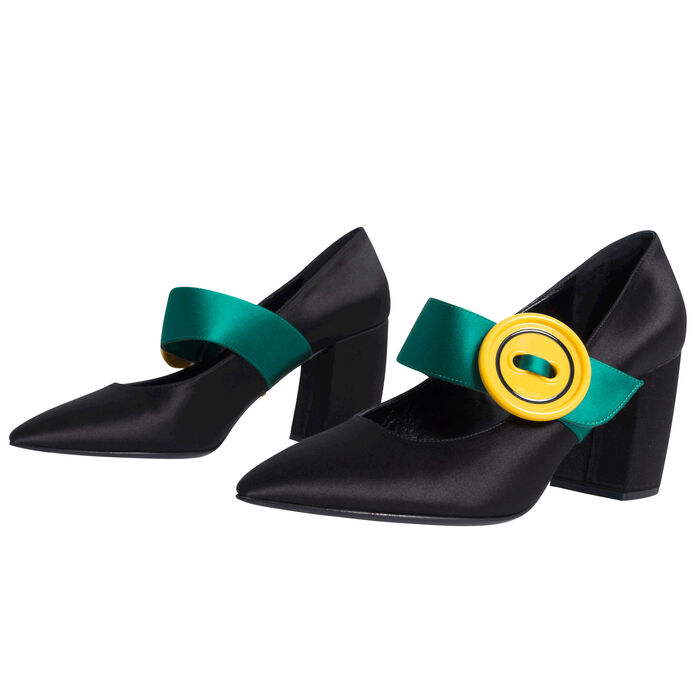 Prada Milano Yellow and Green Buckle Pumps - Black