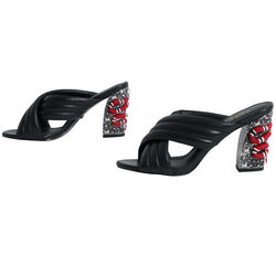 Gucci Webby Quilted Leather Snake-Heel Mule Sandals in Nero