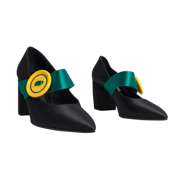 Prada Milano Yellow and Green Buckle Pumps - Black