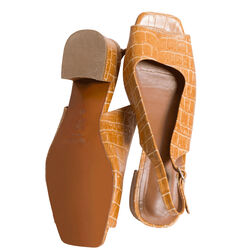 By Far Croc Embossed Leather Mules - Tan