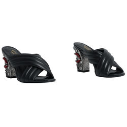 Gucci Webby Quilted Leather Snake-Heel Mule Sandals in Nero