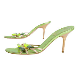 René Caovilla Leather Butterfly Crystal Embellishments Slides