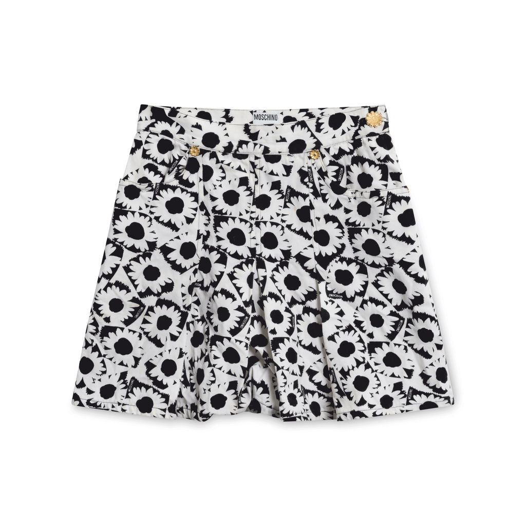 Moschino Pleated Floral Denim Skirt
