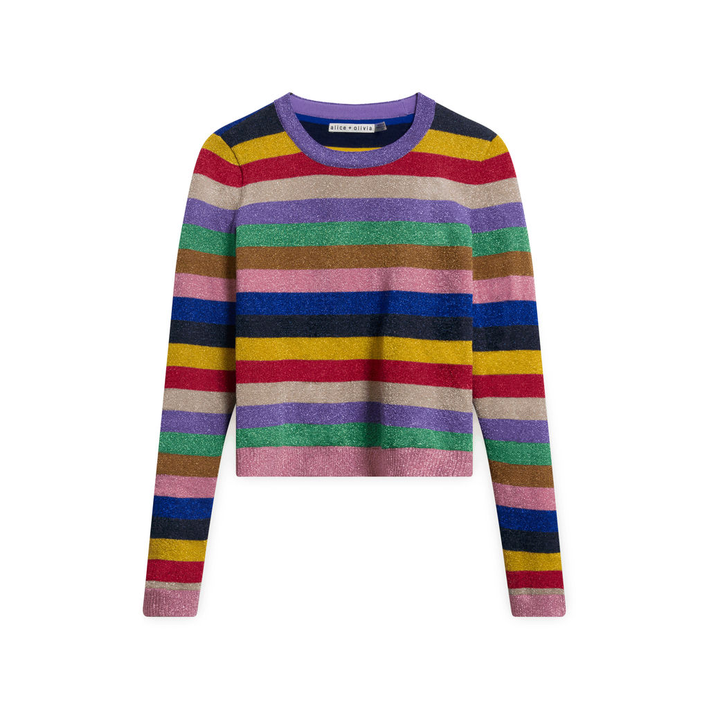Alice + Olivia Rhodes Striped Glitter Pullover