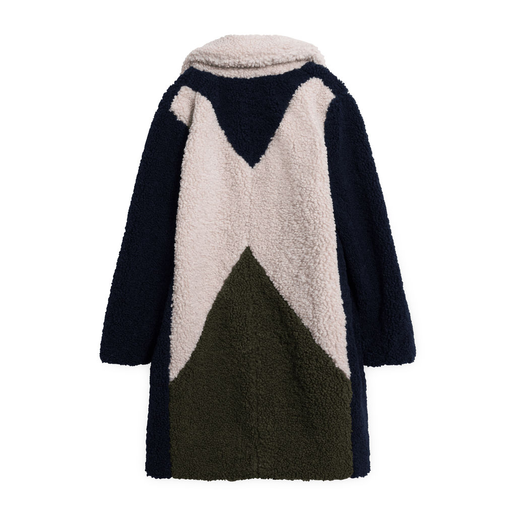 J Crew Colorblock Sherpa Topcoat - Navy/Ivory/Olive