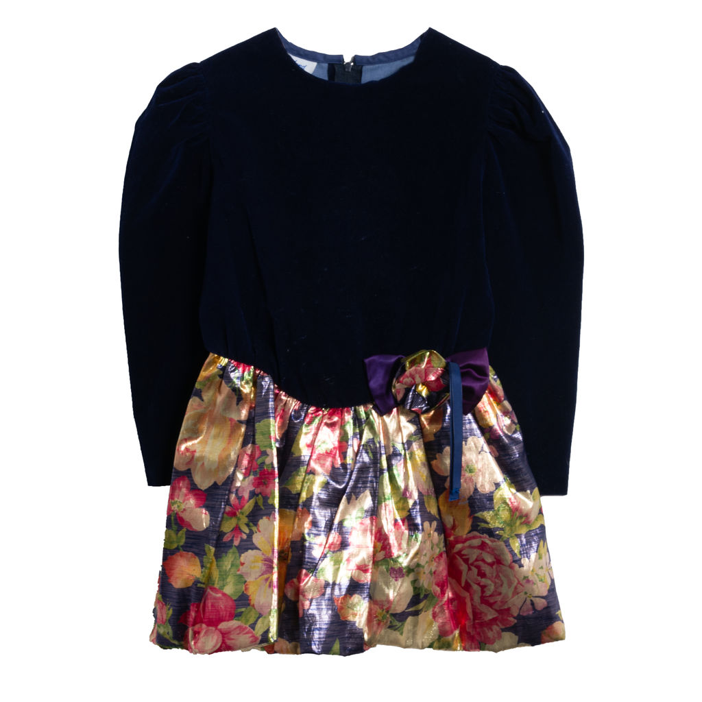 Fashionland Blue Velvet Floral Dress