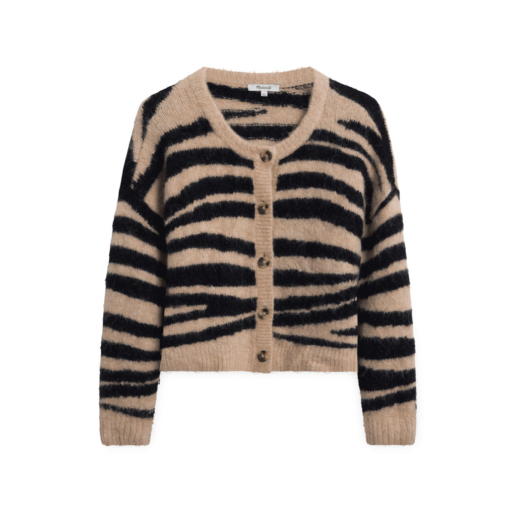 Madewell Striped Sweater with Buttons - Tan/Brown