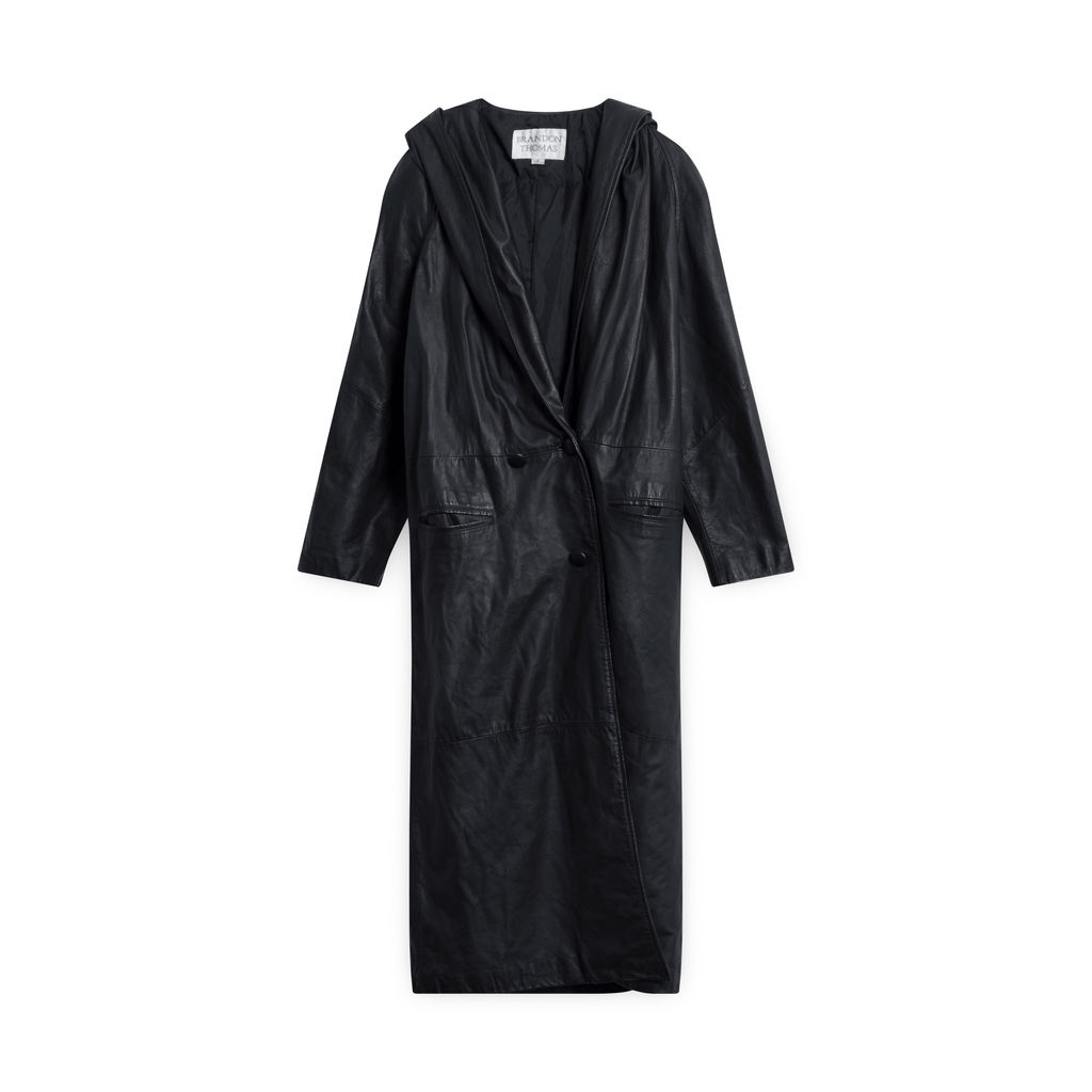 Brandon Thomas Hooded Leather Trench Coat