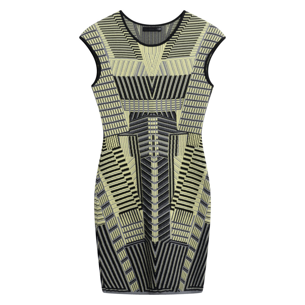 Rvn Yellow-Green Geometric Bodycon Dress
