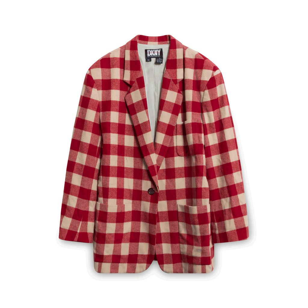 DKNY Red Checkered Blazer and Skirt