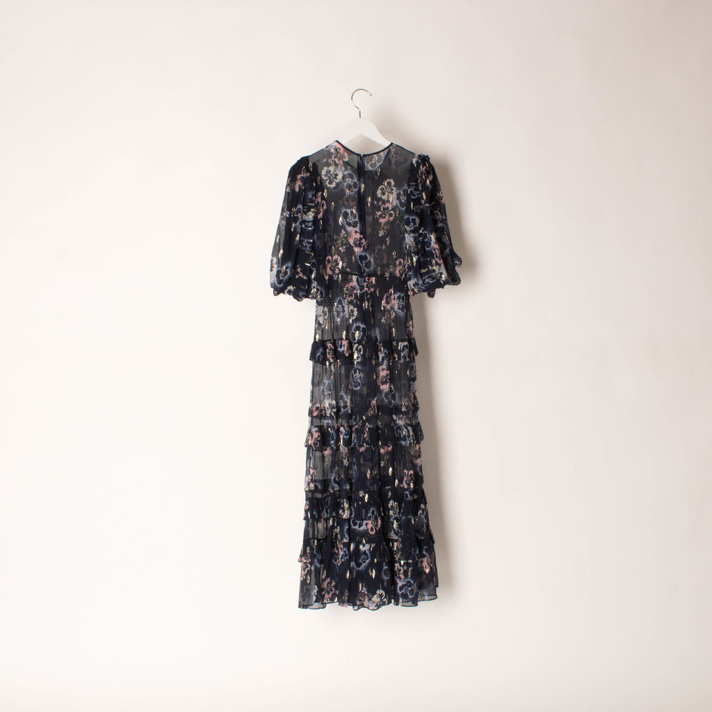 Rebecca Taylor Floral Print Crepe Midi Dress