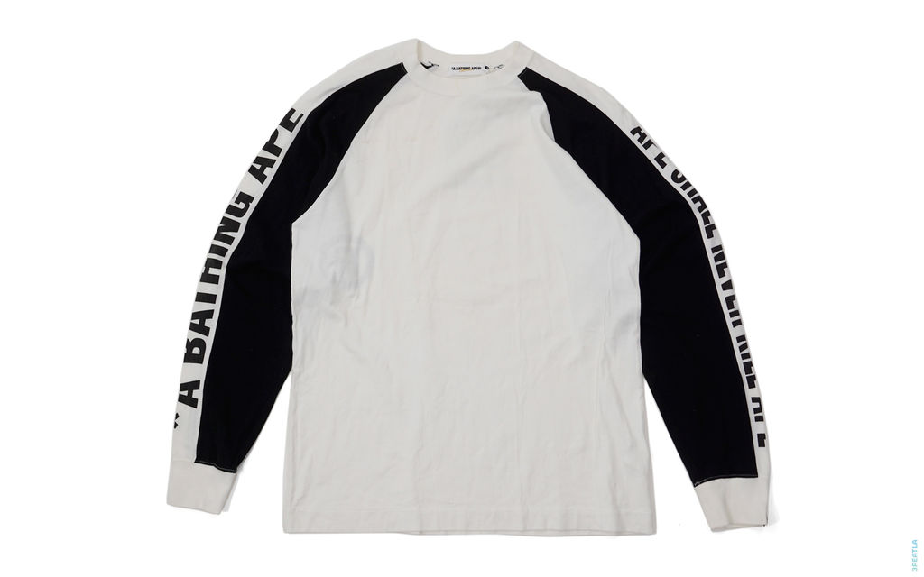 BAPE Spell Out Sleeve Raglan Long Sleeve Tee white black