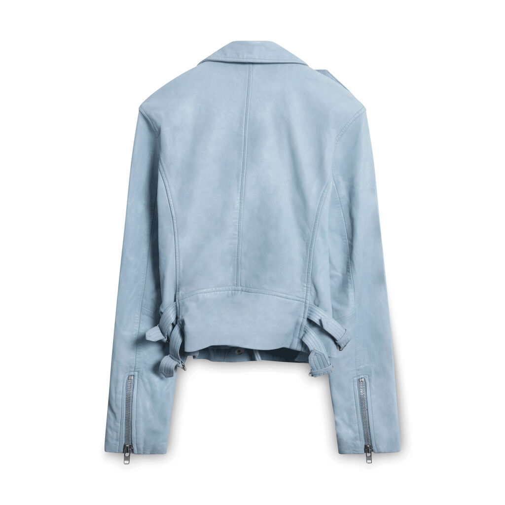 AMARYLLIS Genuine Soft Leather Moto Jacket - Light Blue