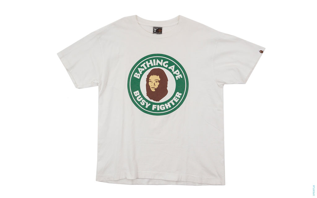 Busy Fighter Logo Tee white green