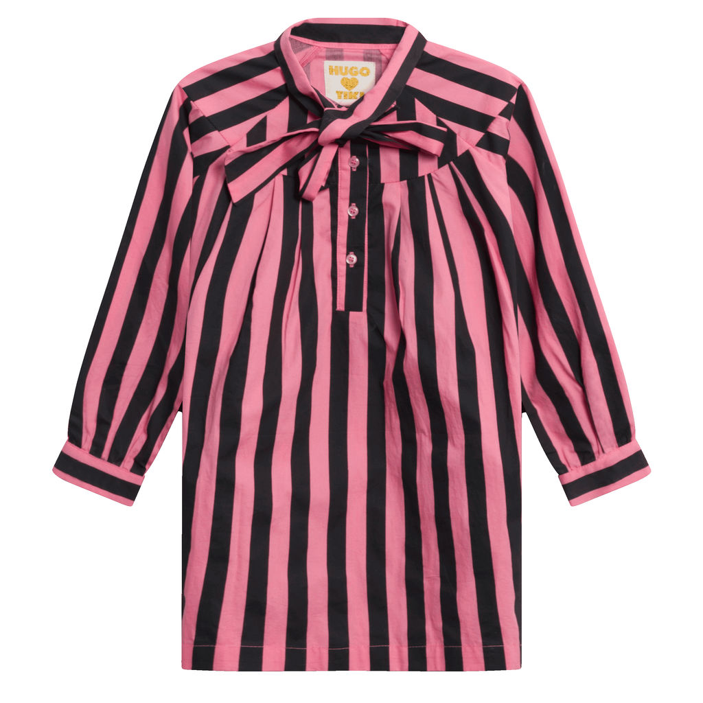 Hugo Loves Tiki Bow Dress Pink Black Stripes