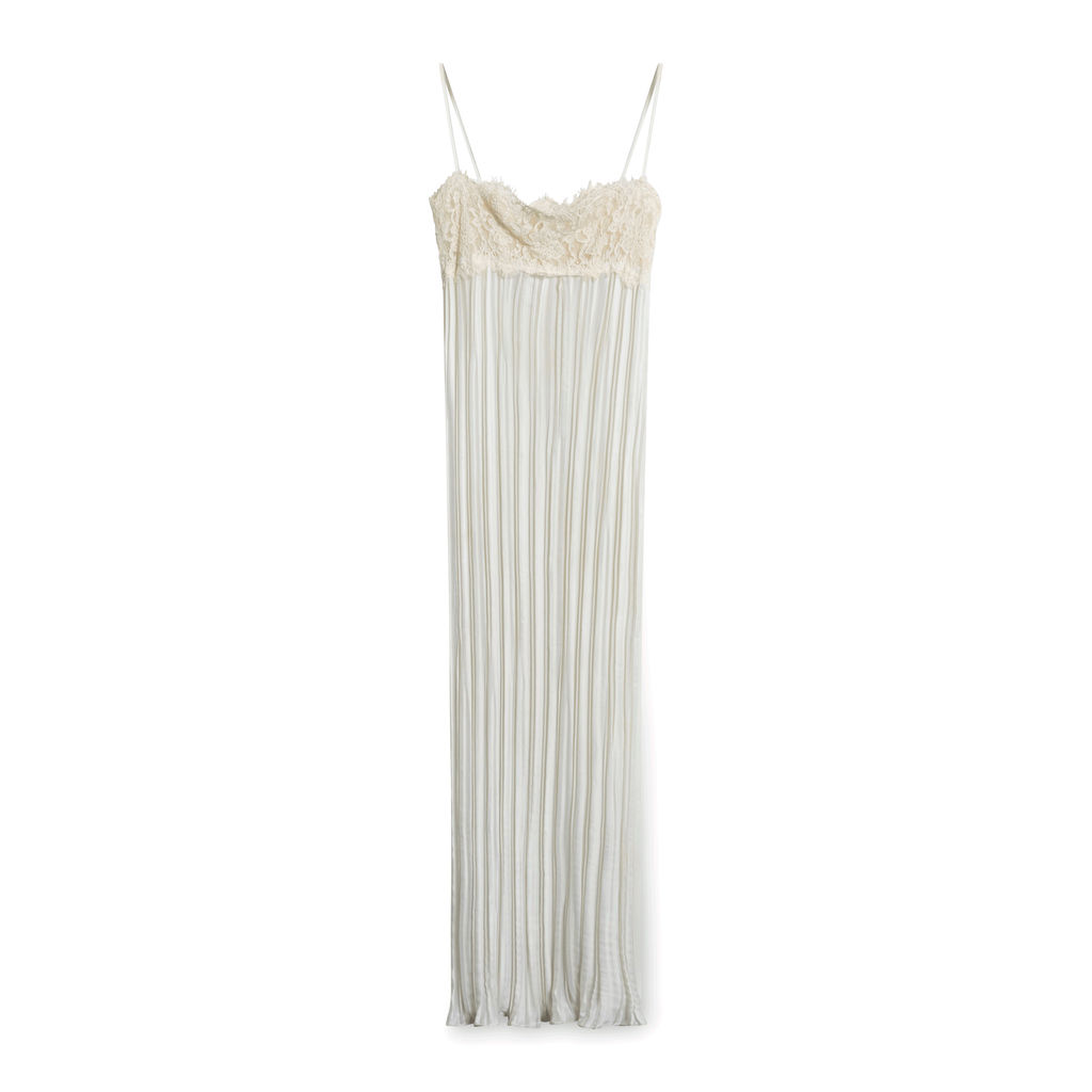Pleated White Lace Dress