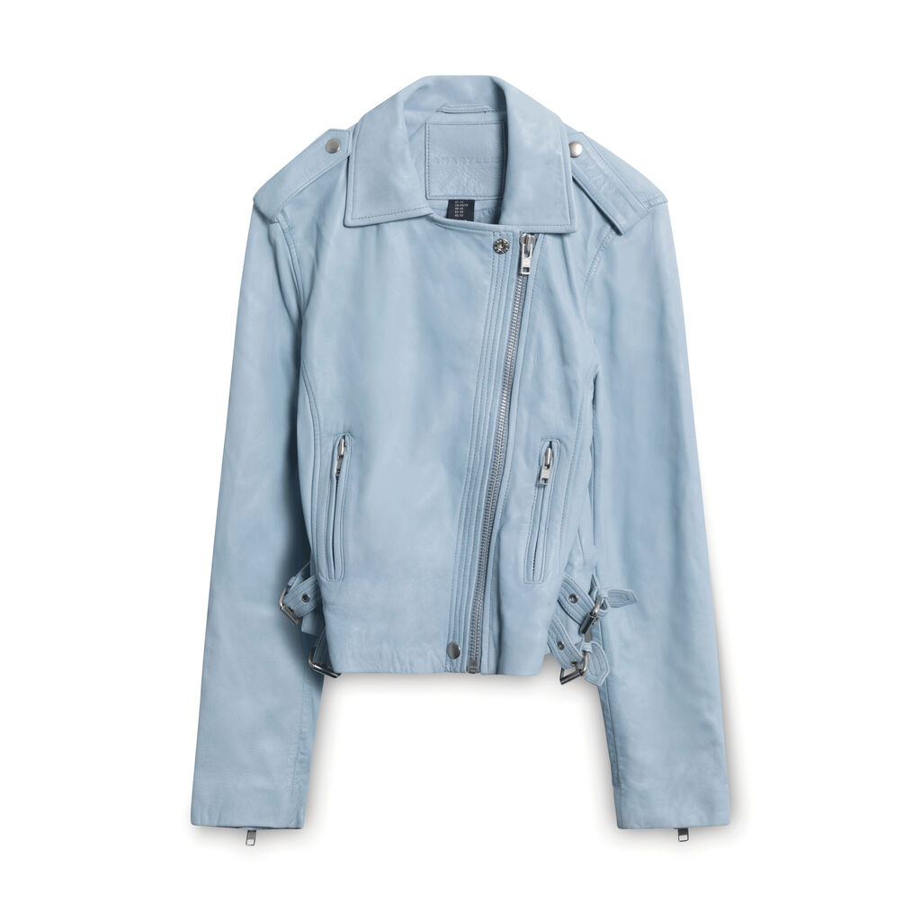AMARYLLIS Genuine Soft Leather Moto Jacket - Light Blue