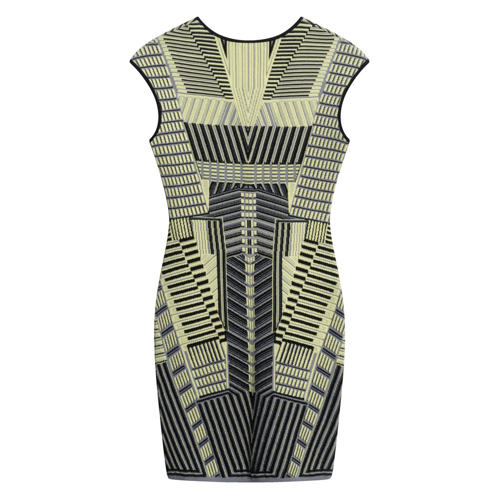Rvn Yellow-Green Geometric Bodycon Dress