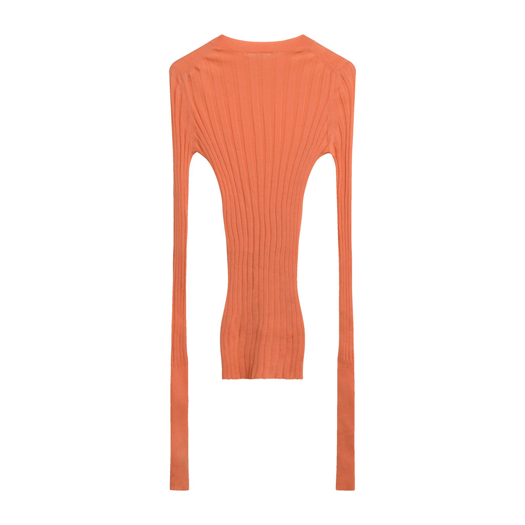Céline Rib Knit Wool Crewneck Sweater in Orange