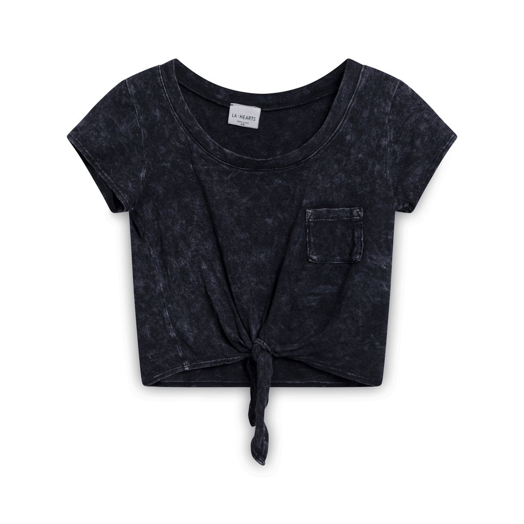 Vintage LA Hearts Tie Crop T-Shirt - Dark Grey