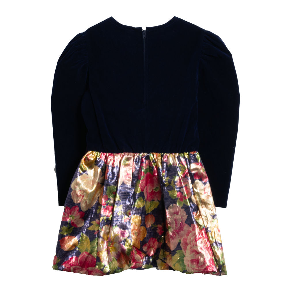 Fashionland Blue Velvet Floral Dress