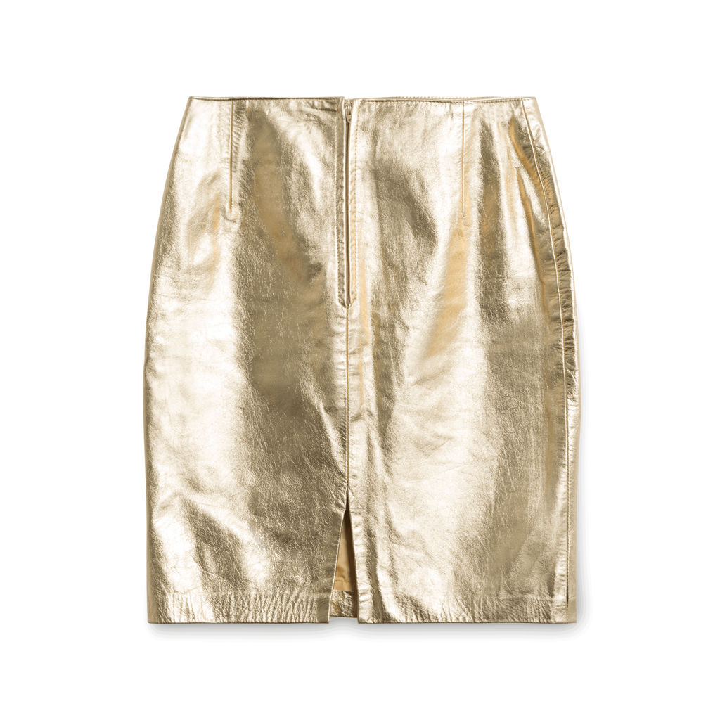 Kenar Leather Gold Skirt
